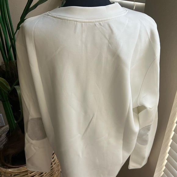 NWT Fioboc Modal Blend Elbow Patch Long Sleeve Tee:Slim Fit Cream XL - Picture 3 of 5